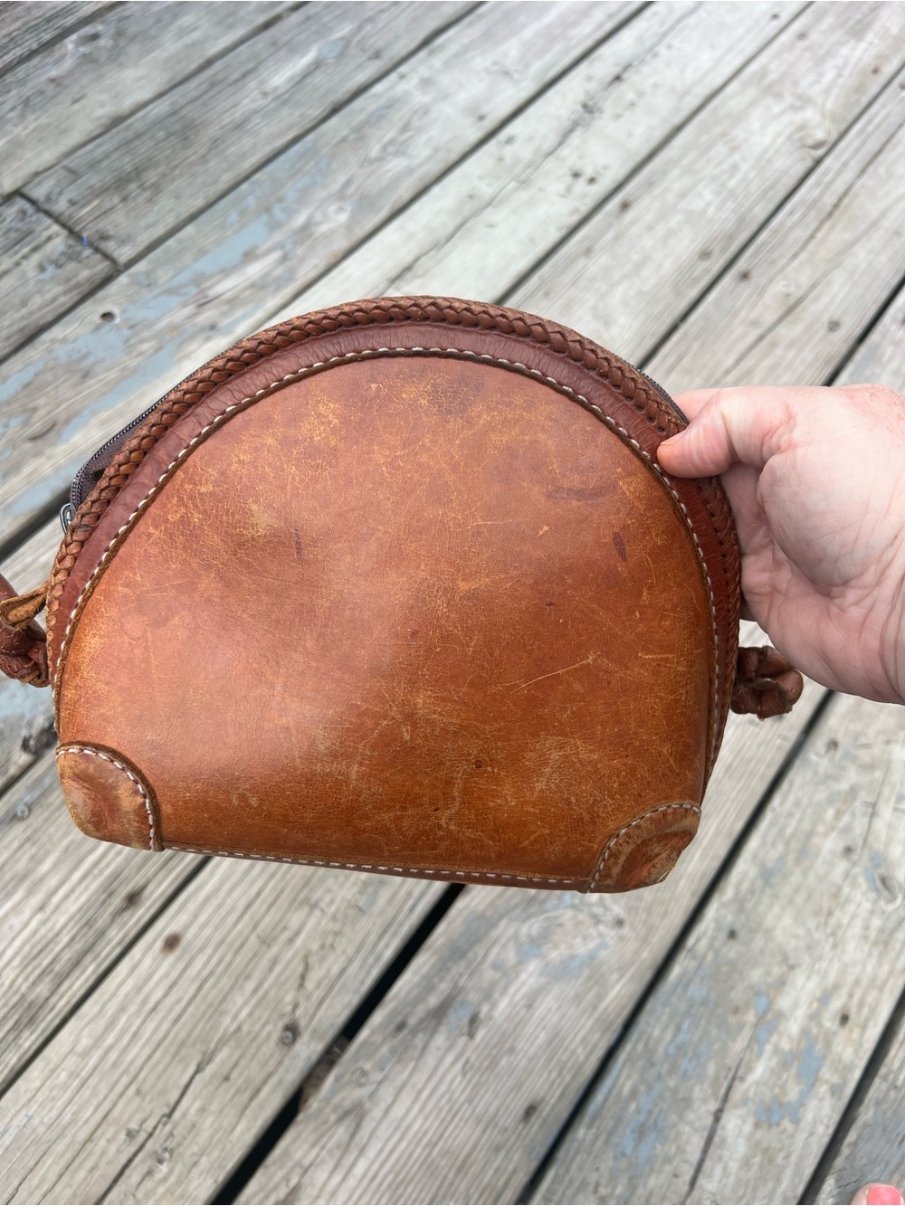 Sunda Bay Indonesia Brown Leather medium Vtg Crossbody Purse Boho no strap